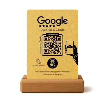 Stojak do opinii Google | NFC i QR – Złoty Brokatowy Stand / Prezenter
