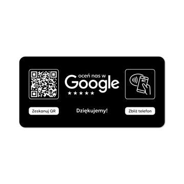 Tabliczka na drzwi lub ścianę z kodem QR i tagiem NFC do zbierania opinii w Google, czarna