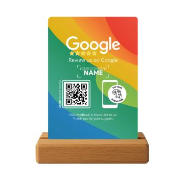 Stojak / Prezenter do opinii Google – Review us on Google – NFC + QR – wersja angielska