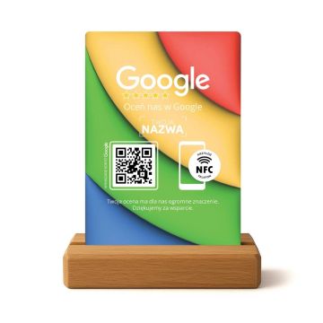 Personalizowany stojak do opinii Google | NFC i QR – Stand / Prezenter z nazwą firmy