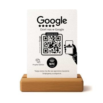 Stojak / Prezenter Google z NFC i QR – Biały Brokat – Gotowy do Opinii