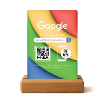 Kolorowy stojak do opinii Google | NFC i QR – Stand / Prezenter z QR i NFC